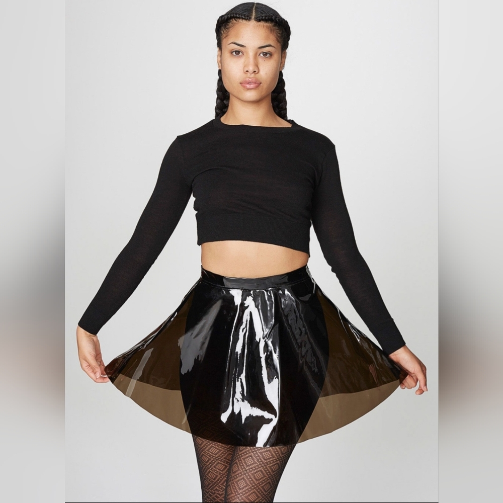 Black Transparent PVC Circle Skater Mini Skirt Size M
